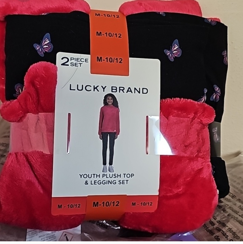 NWT Lucky Brand Girl's Youth 2-Piece Plush Velour Hoodie & Leggings Set